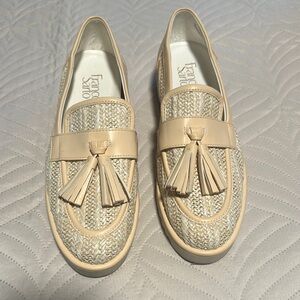 Franco Sarto Beige and Cream Tassel Loafers